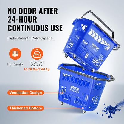 VEVOR Shopping Carts with Handles, 39L Plastic Rolling Shopping Basket with - Image 2