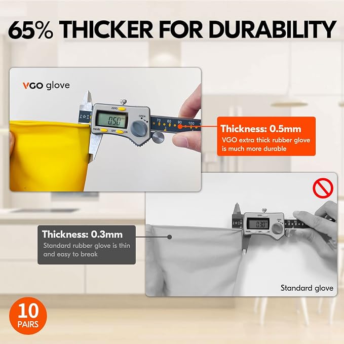 Vgo... 10-Pairs Reusable Household Gloves, Rubber Dishwashing gloves, Extra - Image 2