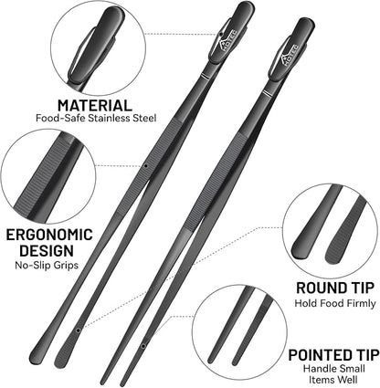 HOTEC Kitchen Tweezers Tongs Stainless Steel Professional Chef Tweezers - Image 6