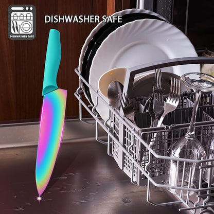 Marco Almond Kitchen Knife Set, KYA37 12-Piece Rainbow Titanium Stainless Steel - Image 5