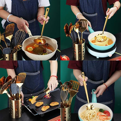 Gold Cooking Utensils Set, Berglander Stainless Steel 13 Pieces Kitchen - Image 2
