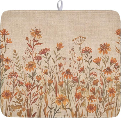 Fall Floral Dish Drying Mat for Kitchen Counter 16 x 18 Inch Autumn Sunflower by Unknown