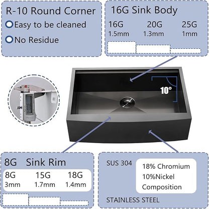 Black Farmhouse Sink 33 Inch - COMLLEN 33x22 Apron Front Farmhouse Kitchen Sinks 16 Gauge Stainless Steel Undermount Ledge Workstation Deep Single Bowl Luxury Rustic Farm Sinks with All Accessories