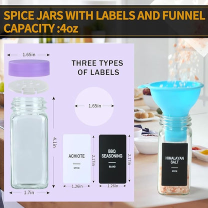 48 Glass Spice Jars with Labels, Spice Jar Set, 4oz Spice Containers, Seasoning - Image 2