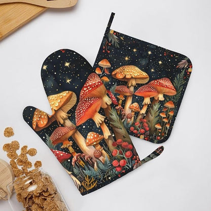 Oven Mitts and Pot Holders Mushroom Forest Vintage Silicone Kitchen Accessories - Image 6