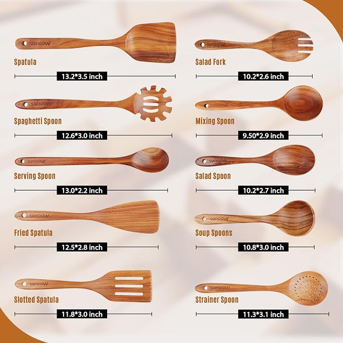 Mooues Wooden Spoons for Cooking, Wooden Utensils for Cooking Natural Teak - Image 4
