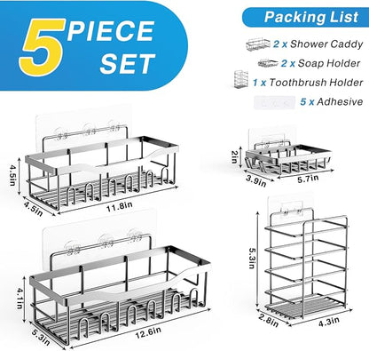 EUDELE 5-Pack Rustproof Stainless Steel Shower Caddy – No Drill Adhesive - Image 7