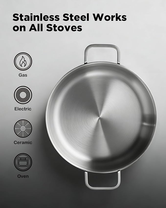 Saute Pan with Lid, 12 Inch 7QT Tri-Ply Stainless Steel Braiser Pan, Deep - Image 5