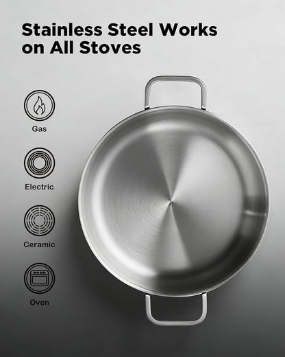 Saute Pan with Lid, 12 Inch 7QT Tri-Ply Stainless Steel Braiser Pan, Deep - Image 5