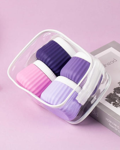 Travel Containers for Toiletries 4 Pack, TSA Approved Travel Size Toiletries, Travel Size Containers, With Clear Bag Leak Proof Silicone Jars, Travel Essentials Creams Jars Carrying Small Items