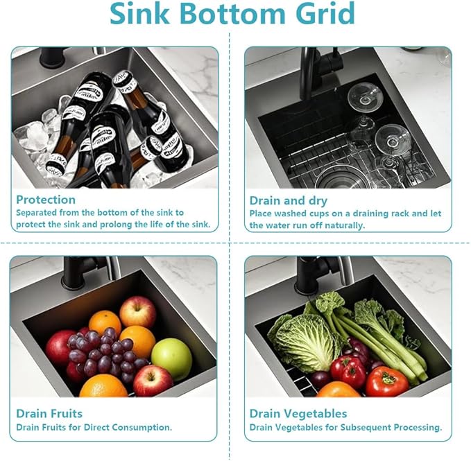 ARTLINE 15 x 17 Inch Black Drop in Bar Sink, Stainless Steel Single Bowl Kitchen Sink, Small Topmount 9 Inch Deep Wet Bar sink for Outdoor Prep RV Yard Laundry Utility with Dish Grid & Drain