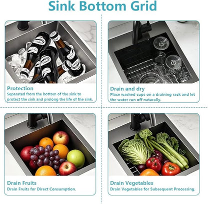 ARTLINE 15 x 17 Inch Black Drop in Bar Sink, Stainless Steel Single Bowl Kitchen Sink, Small Topmount 9 Inch Deep Wet Bar sink for Outdoor Prep RV Yard Laundry Utility with Dish Grid & Drain