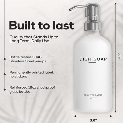 White Glass Hand and Dish Soap Dispenser Set by Brighter Barns - Image 3