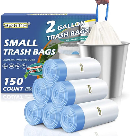 150 Count 2 Gallon Trash Bags Drawstring by TFORING%C2%AE