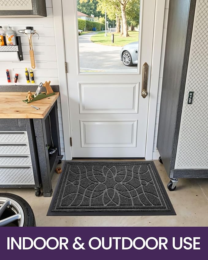 DEXI Front Door Mat Outside Entrance, Heavy Duty Non Slip Low Profile Doormat for Entryway, Trap Dirt and Moisture Welcome Mats, Easy Clean, Patio, Garage, 6x4, Grey
