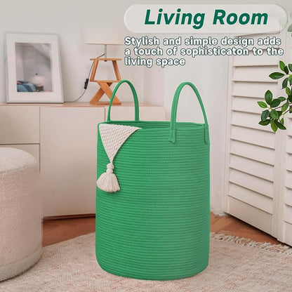 Large Woven Laundry Basket Hamper, 80L Cotton Rope Storage Bin - Image 3