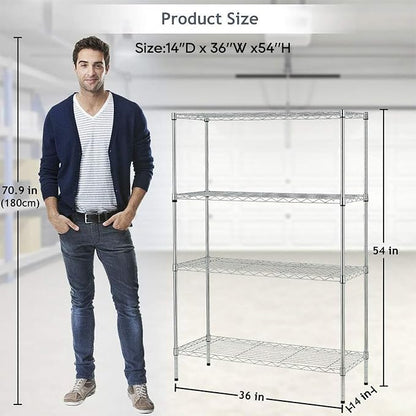 BestOffice | 4-Tier Wire Storage Shelves | 36x14x54 | Chrome | - Image 3