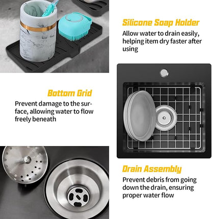 Small Black Kitchen Sink,15x15 Inch Stainless Steel Drop In Topmount Kitchen And Bar Sink Ideal Choice For For Small Space, Prep Area, RV With Bottom Grid,Soap Mat And Drain Assembly