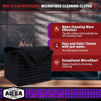 AIDEA Microfiber Cleaning Cloth Black 50PK, Microfiber Towels - Image 2