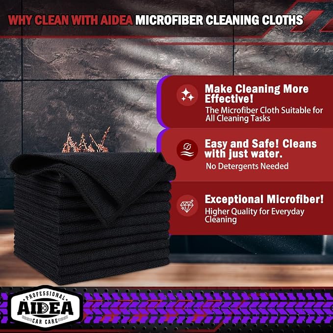 AIDEA Microfiber Cleaning Cloth Black 10PK, Microfiber Towels - Image 2