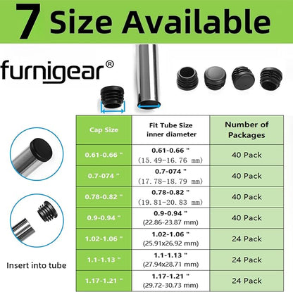 Furnigear Plastic Plugs Tubing End Caps Chair End Caps 1 3/16" Outside Bottom - Image 3