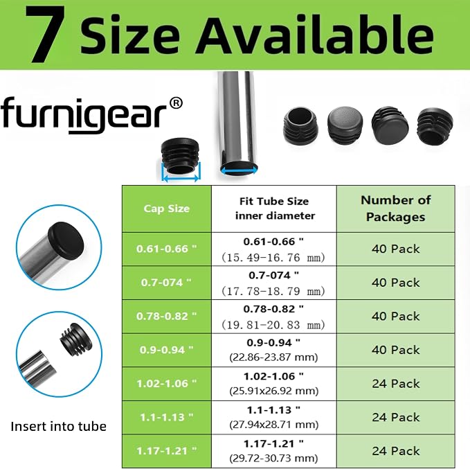 Furnigear Plastic Plugs Tubing End Caps Chair End Caps 11/16" Outside Bottom - Image 2