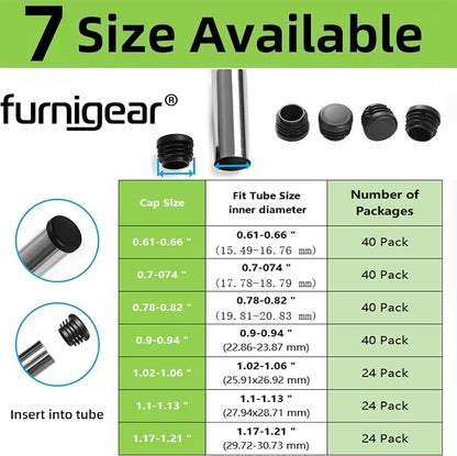 Furnigear Plastic Plugs Tubing End Caps Chair End Caps 11/16" Outside Bottom - Image 2