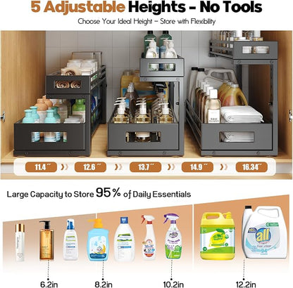 2-Pack 20.47"Deep Under Sink Organizer And Storage, 2-Tier L-Shaped Pull Out - Image 7