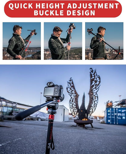 IFOOTAGE 71”Carbon Fiber Monopod with Feet Cobra 3 Monopod C180F-P,Pedal Base Tripod CB3 Base-P Low Profile,for Sony,Nikon,DSLR,Max.Payload 17.64lb/8KG