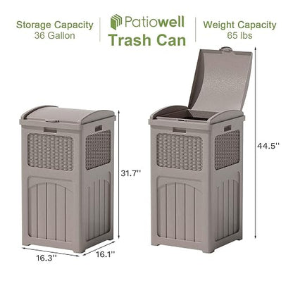 Patiowell 36 Gallon Outdoor Trash Can, Resin Outdoor Garbage Can - Image 6