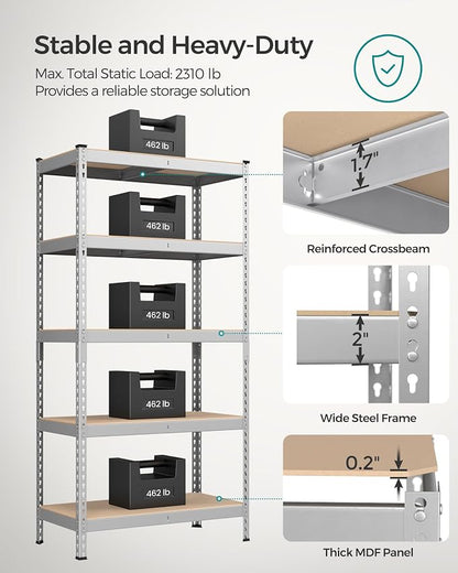 SONGMICS 5-Tier Storage Shelves, Load 2310 lb, Boltless Assembly, Adjustable - Image 4