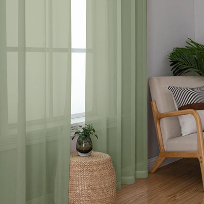 Chyhomenyc Sage Green Sheer Curtains 54 Inch Long 2 Panels Set, Short Rod - Image 5