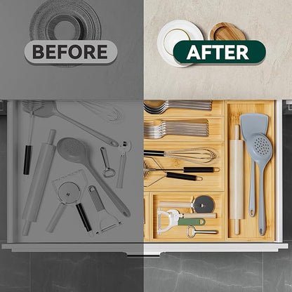 Bamboo Drawer Organizer for Kitchen & Bath, Extra Large Stackable Tray for - Image 6