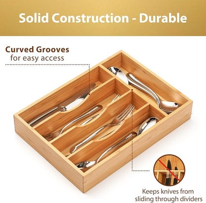 Umilife Bamboo Kitchen Drawer Organizer, 8.25 Inch Silverware Utensils Tray - Image 3