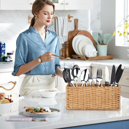 Ayiaren Wicker Flatware Silverware Caddy Cutlery Holder Kitchen Silverware - Image 3
