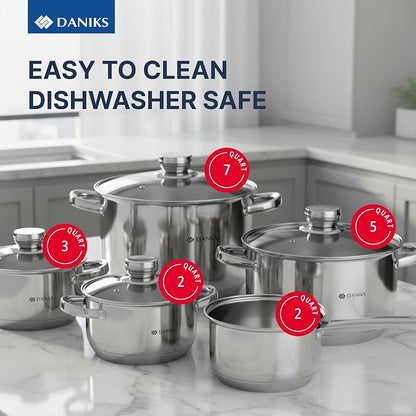 Daniks Standard 9-Piece Stainless Steel Cookware Set - Image 3