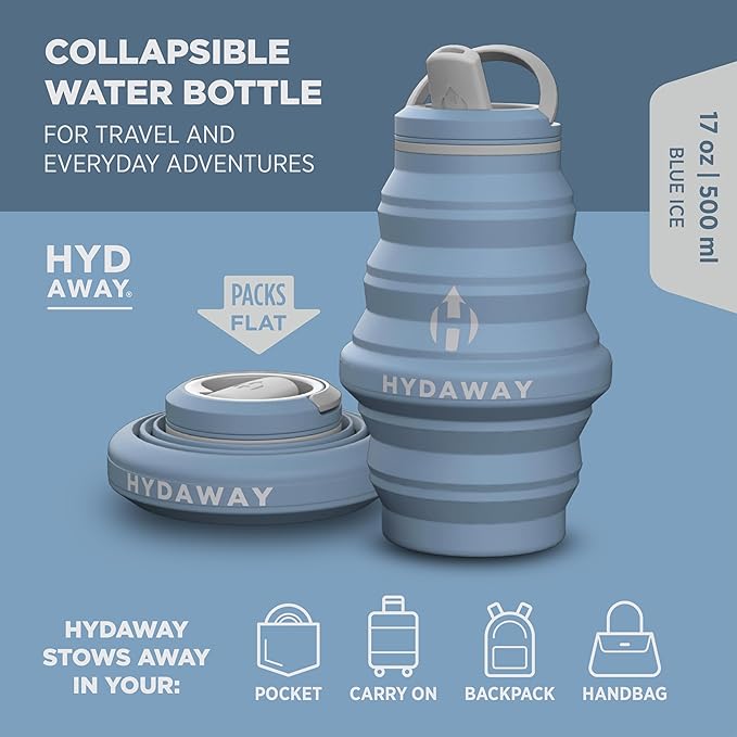 HYDAWAY 17oz Collapsible Water Bottle - BPA-Free, Leakproof, Lightweight, and Space-Saving - Perfect for Travel, Hiking, and Everyday Hydration