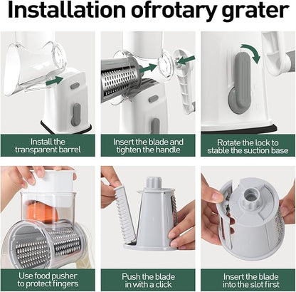 APSARAS USA Cheese Grater Hand Crank, Rotary Cheese Grater, 5 in 1 Rotary Grater - Image 4