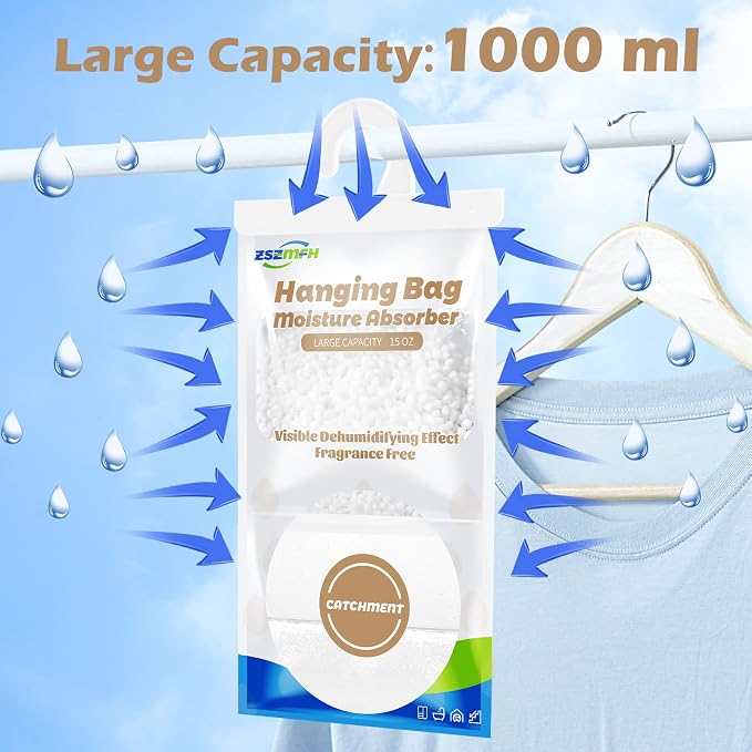 ZSZMFH 8 Pack Moisture Absorber Hanging Bags, Fragrance Free Humidity Packs - Image 8