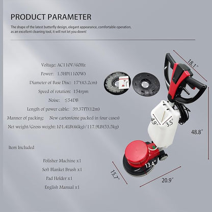 1100W Red Floor Polisher Commercial Floor Cleaner Polishing Machine Carpet - Image 4