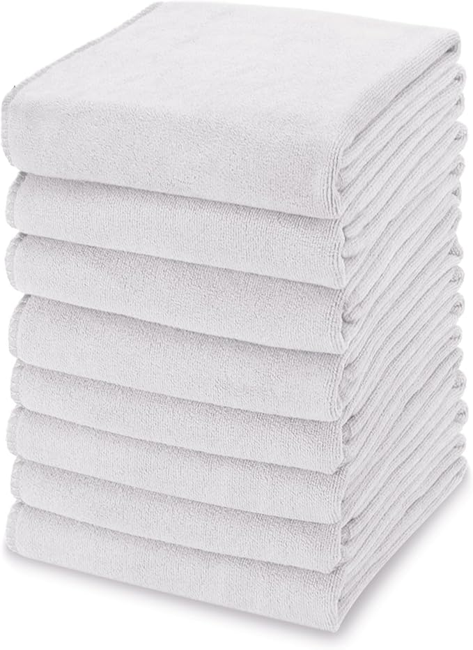 kimteny 13x28 Inches Kitchen Cloth Dish Towels, 400 GSM Premium Dishcloths, Super Absorbent Coral Velvet Microfiber Cleaning Cloths, Fast Drying Rags for Washing Dishes (8 Pack, White)