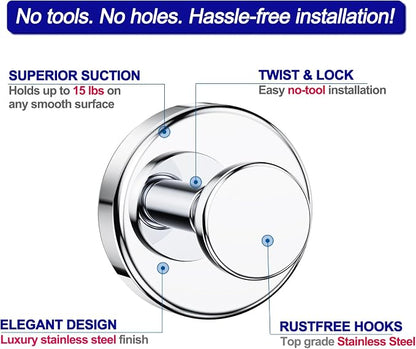 Suction Cup Hooks for Shower, Removable Towel Hooks for Bathroom Window Glass - Image 4