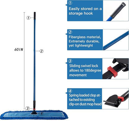Matthew Cleaning Jaw Clamp Mop Handle, Snap-On Fiberglass Dust Mop Handle - Image 3