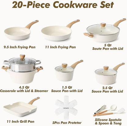 SENSARTE Ceramic Cookware Sets, Pots and Pans Set Nonstick, 20-Piece Induction - Image 3