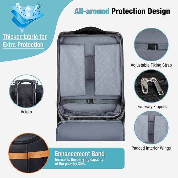 Padded Car Seat Travel Bag for Airplane with Wheels, Heavy Duty Carseat Bags for Air Travel, Rolling Gate Check Backpack and Dolly Carrier, Storage for Baby Essentials, Black