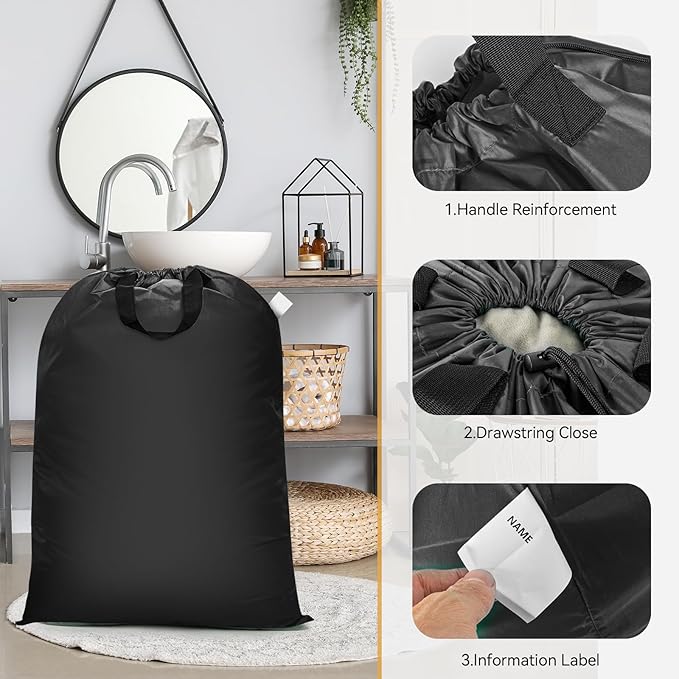 Extra Large Laundry Bag With Handles, Heavy Duty, Travel Laundry Bag for Dirty Clothes, 28" x 40" (Black)