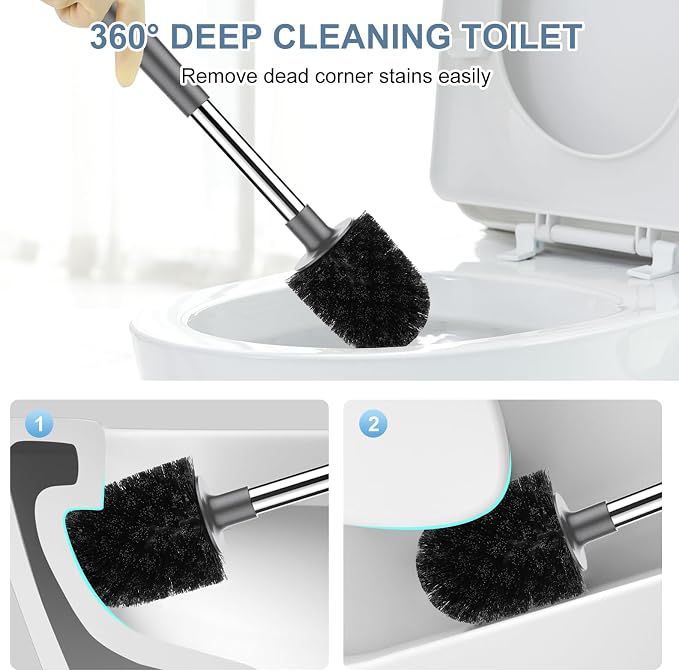 SetSail Toilet Brush and Holder 3 Pack, Self Closing Lid Toilet Bowl Brushes - Image 6
