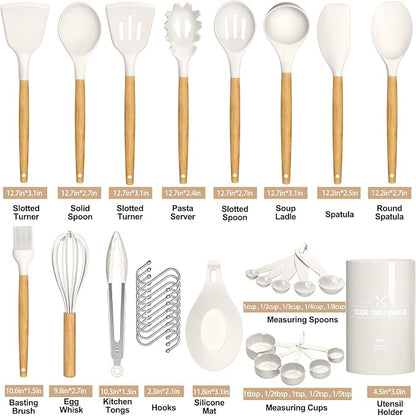 Umite Chef Kitchen Cooking Utensils Set, Wooden Handle Silicone Kitchen Gadgets - Image 2