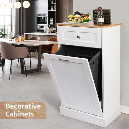 Betterhood Tilt Out Trash Cabinet 10 Gallon Wooden Free Standing Laundry Sorter - Image 3