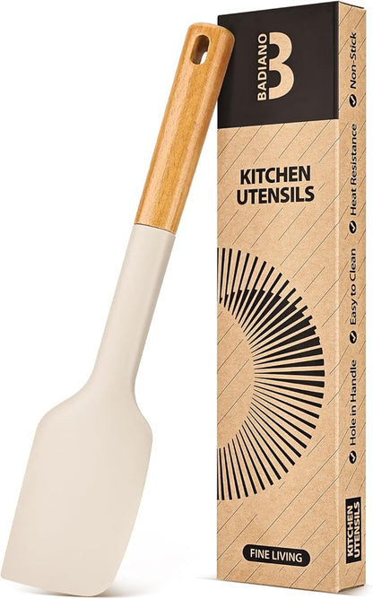 Silicone Heavy-Duty Spatula, Sturdy Bpa-Free Matte Silicone, Wooden Handle by BADIANO